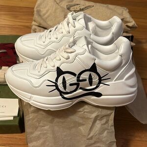 Gucci White Sneakers with Cat Design